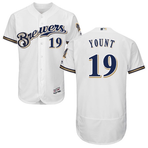 Brewers #19 Robin Yount White Flexbase Authentic Collection Stitched MLB Jersey - Click Image to Close